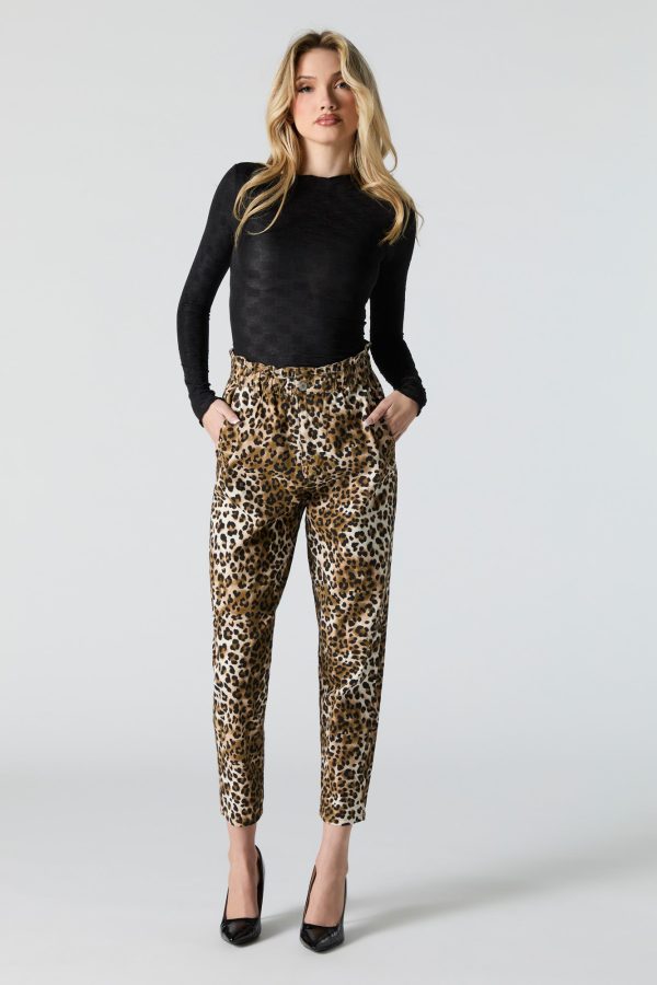 Pantalon taille froissée à imprimé guépard