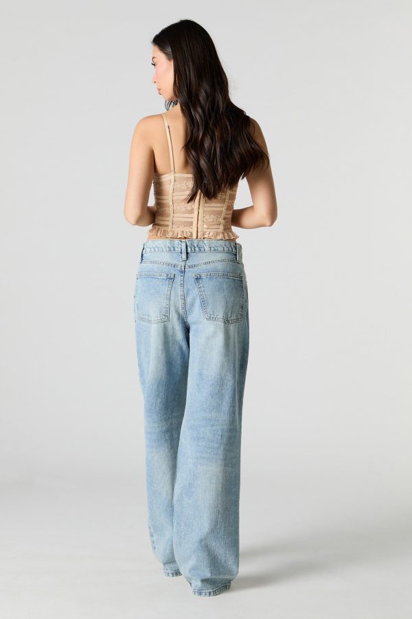 Rhinestone Heart Cut-Out Wide Leg Jean - 图片 3