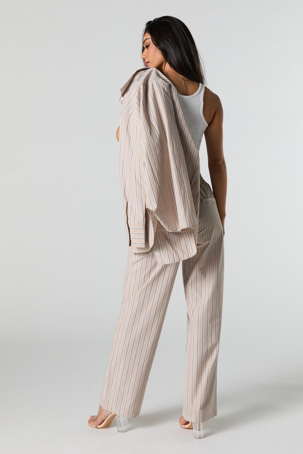 Poplin Striped Wide Leg Pant - 图片 3