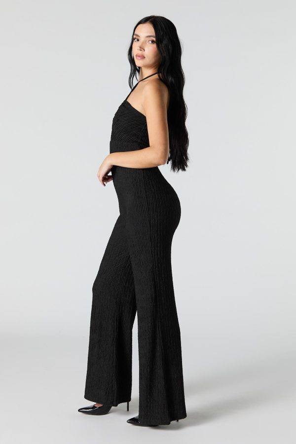 Textured Halter Wide Leg Jumpsuit - 图片 6