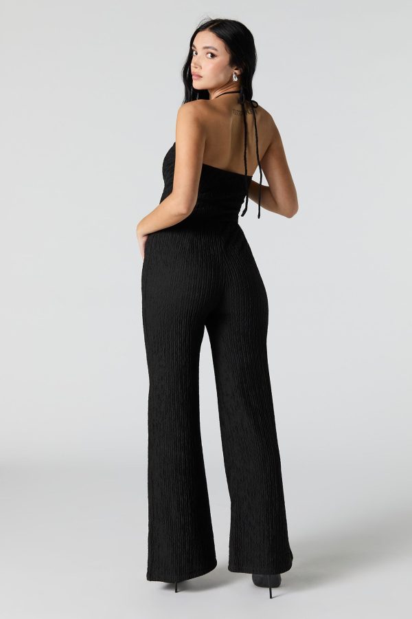 Textured Halter Wide Leg Jumpsuit - 图片 7