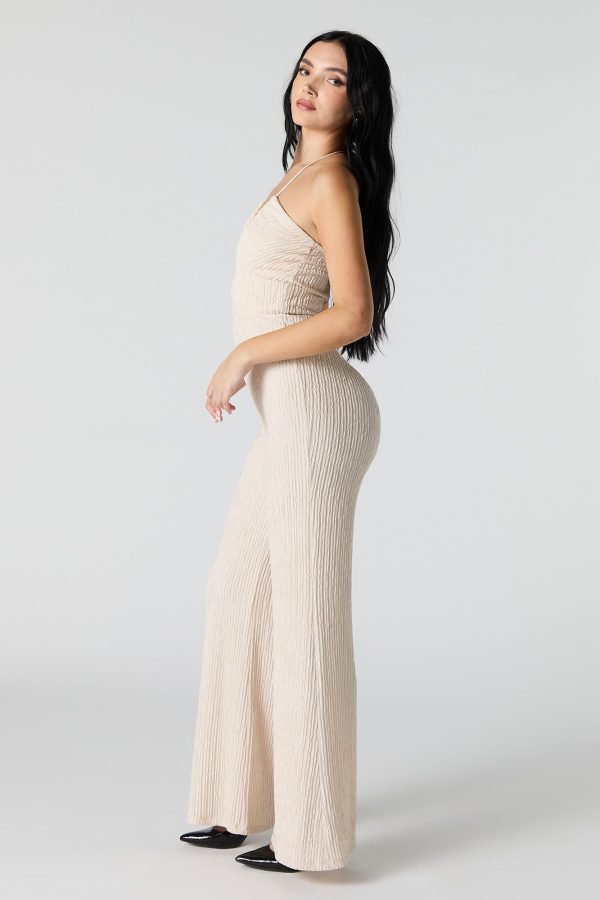 Textured Halter Wide Leg Jumpsuit - 图片 2