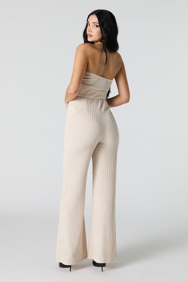 Textured Halter Wide Leg Jumpsuit - 图片 3