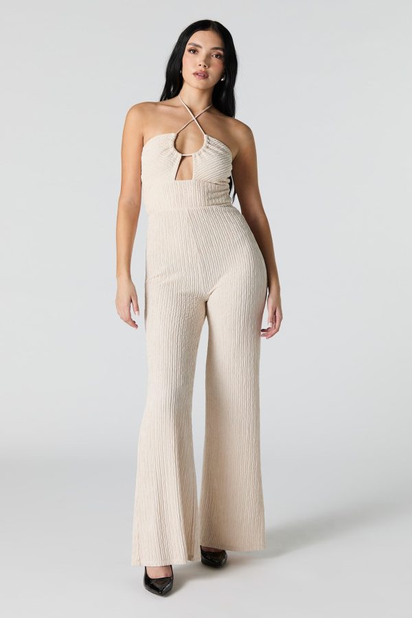 Textured Halter Wide Leg Jumpsuit - 图片 4