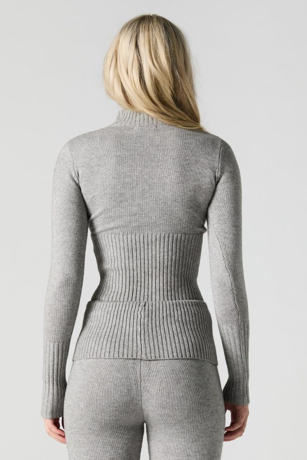 Knit Quarter Zip Turtleneck Sweater - 图片 5