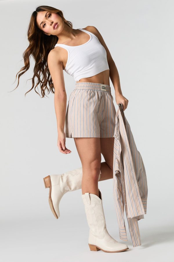 Poplin Striped Drawstring Short