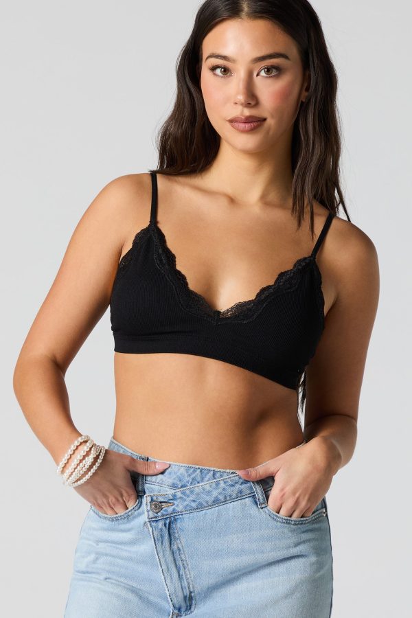 Bralette ctelée avec liséré de dentelle - 图片 4