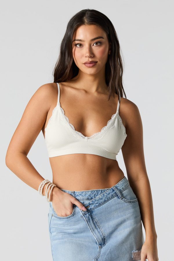 Bralette ctelée avec liséré de dentelle - 图片 7