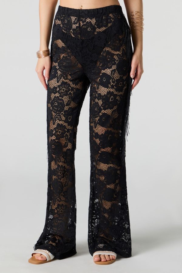 Floral Lace Fringe Flare Pant Cover Up - 图片 2