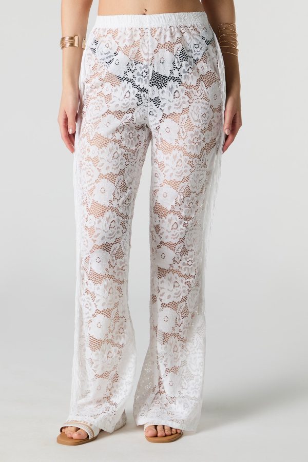 Floral Lace Fringe Flare Pant Cover Up - 图片 6