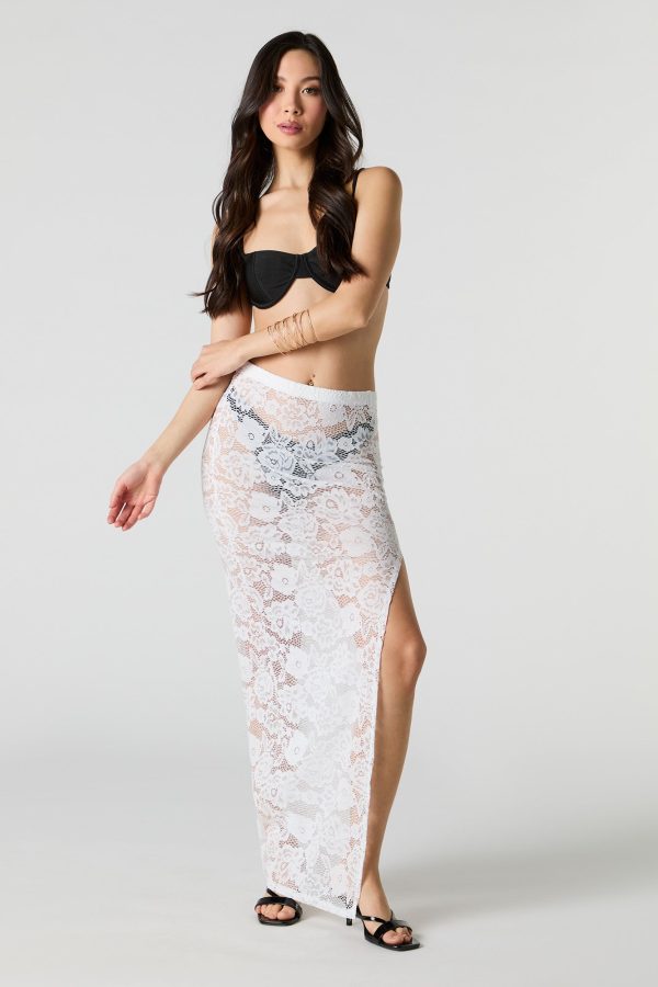 Floral Lace Slit Maxi Skirt Cover Up