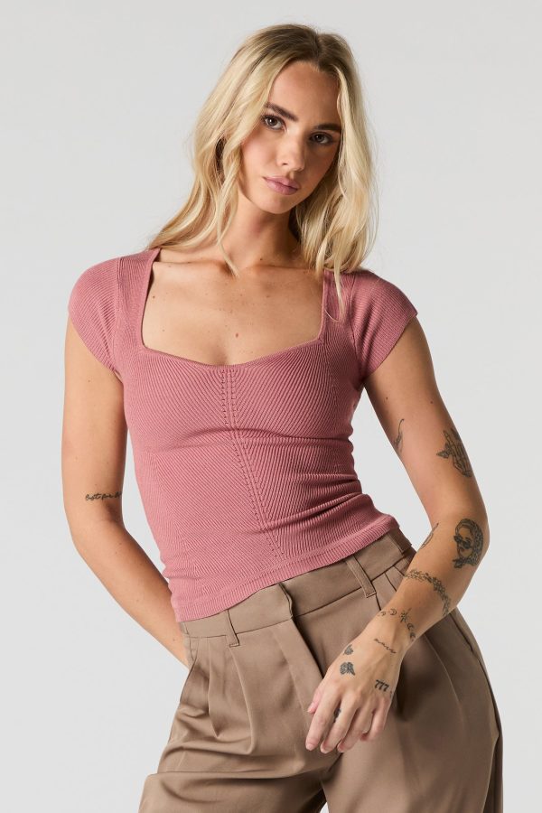 Ribbed Sweetheart Cap Sleeve Top