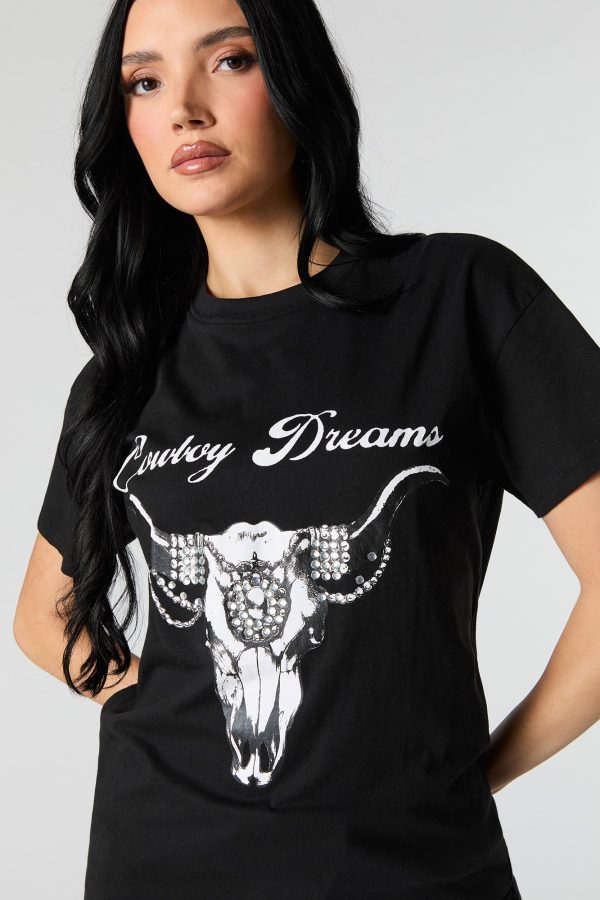 T-shirt à imprimé Cowboy Dreams avec pierres du Rhin - 图片 4