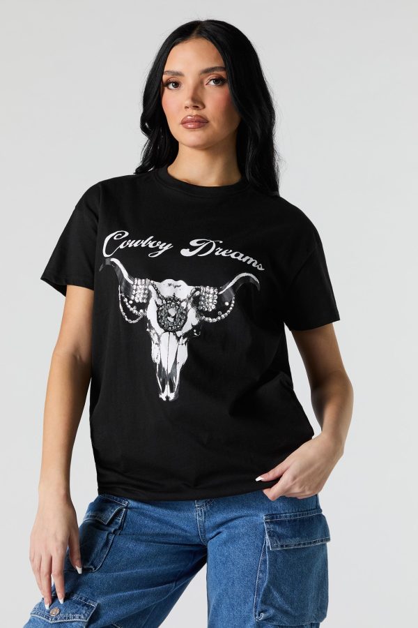 T-shirt à imprimé Cowboy Dreams avec pierres du Rhin