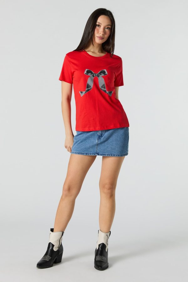 T-shirt gris à imprimé Bow - 图片 3