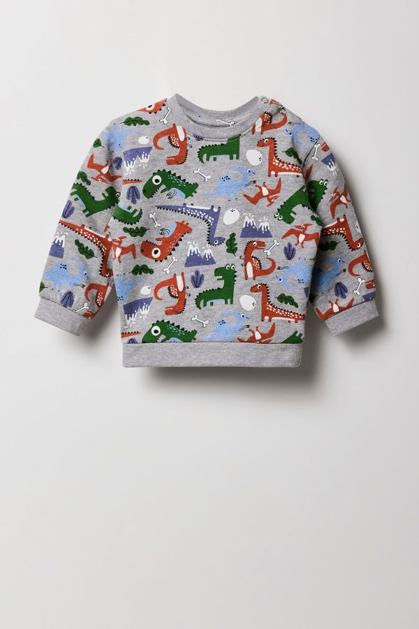 Baby Dino Print Fleece Sweatshirt & Jogger 2 Piece Set - 图片 2