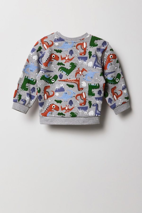 Baby Dino Print Fleece Sweatshirt & Jogger 2 Piece Set - 图片 3