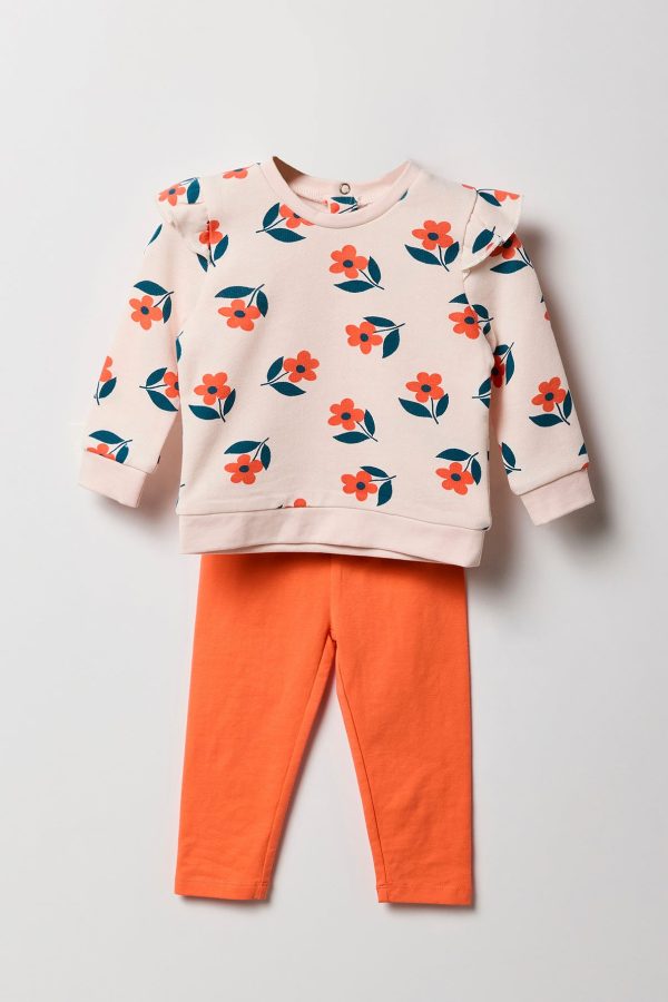 Baby Floral Print Fleece Sweatshirt & Legging 2 Piece Set