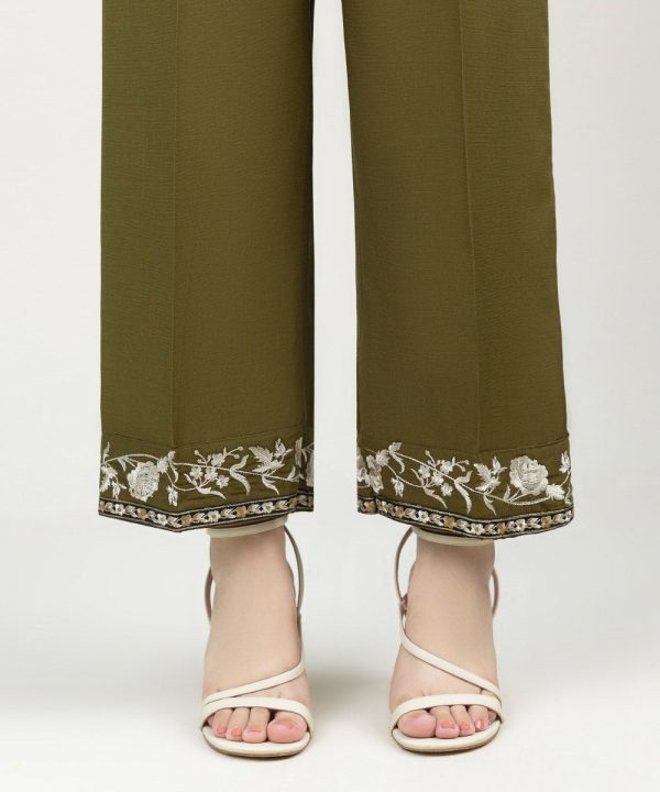 Embroidered Linen Straight Pants - 图片 4