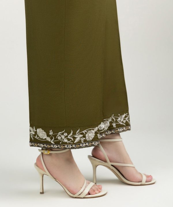 Embroidered Linen Straight Pants - 图片 2