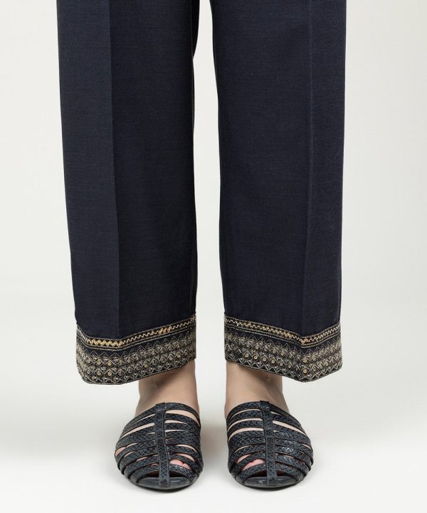 Embroidered Linen Straight Pants - 图片 2