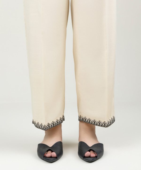 Embroidered Linen Straight Pants - 图片 2