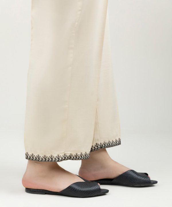 Embroidered Linen Straight Pants - 图片 3