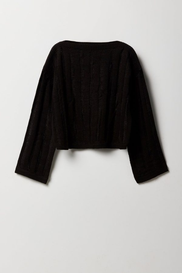 Girls Open Knit Boat Neck Sweater - 图片 3