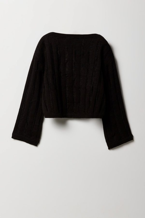 Girls Open Knit Boat Neck Sweater - 图片 4