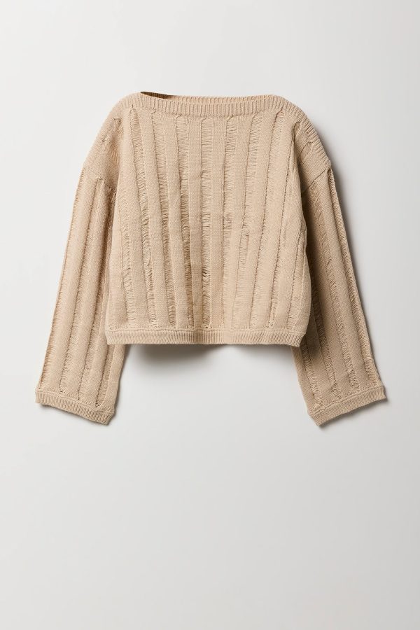 Girls Open Knit Boat Neck Sweater