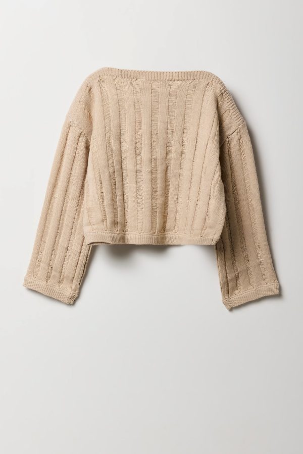 Girls Open Knit Boat Neck Sweater - 图片 2