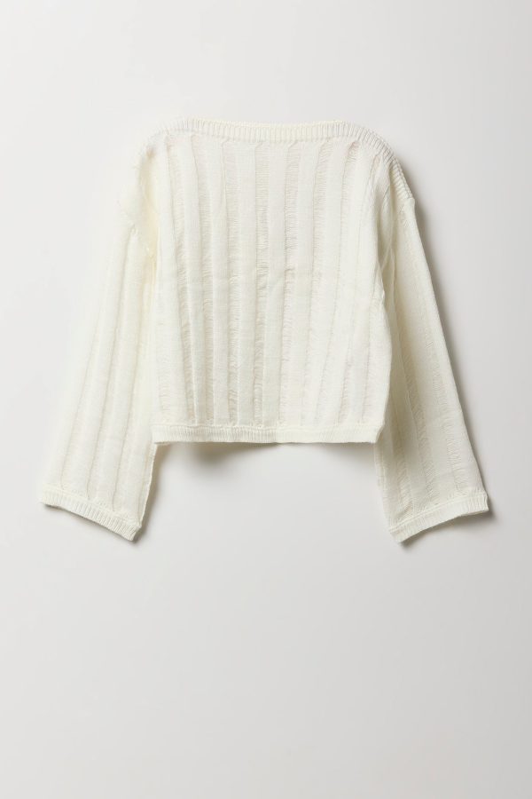 Girls Open Knit Boat Neck Sweater - 图片 5