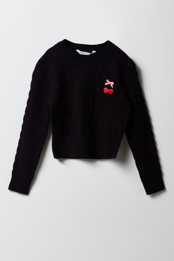 Girls Cable Knit Embroidered Sweater - 图片 3