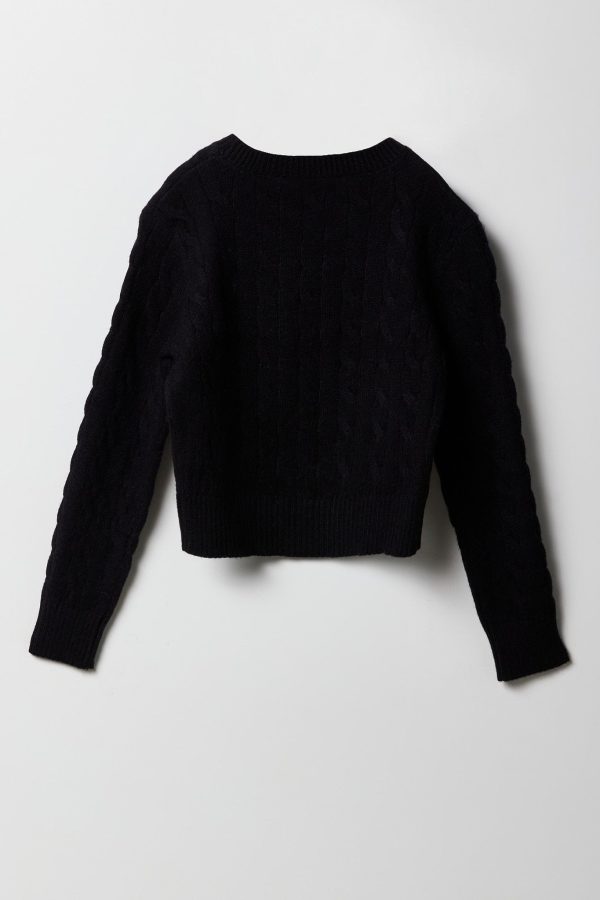 Girls Cable Knit Embroidered Sweater - 图片 4