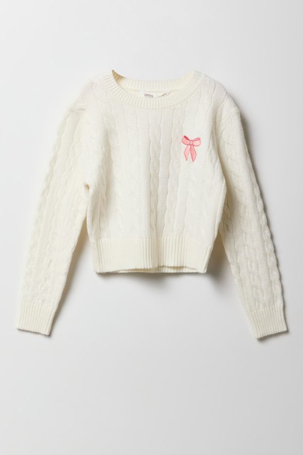 Girls Cable Knit Embroidered Sweater - 图片 5