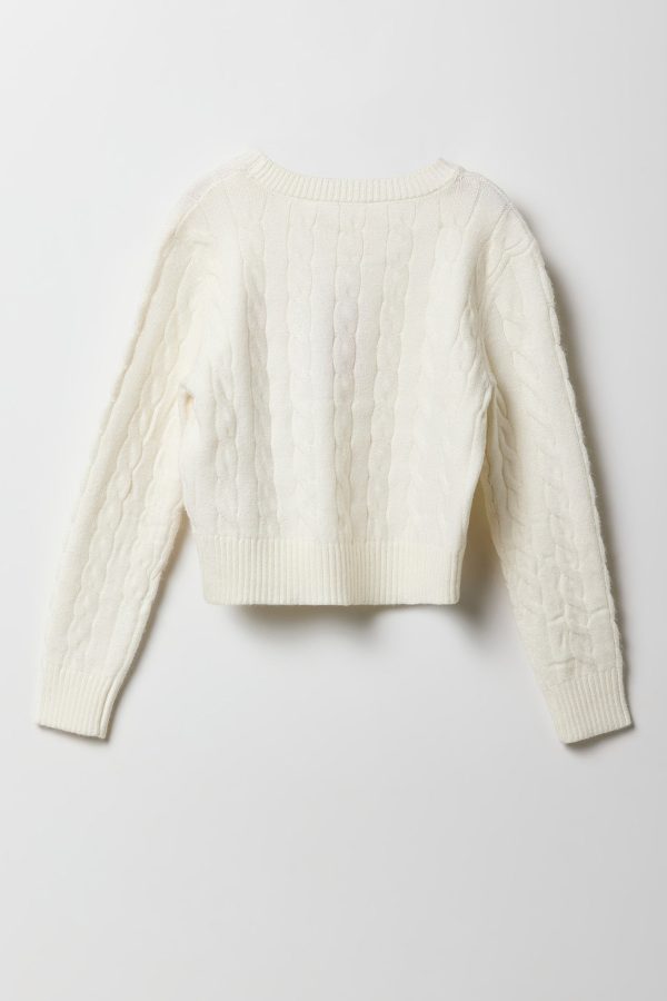 Girls Cable Knit Embroidered Sweater - 图片 6