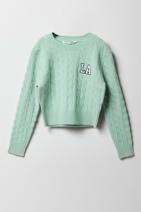 Girls Cable Knit Embroidered Sweater - 图片 7