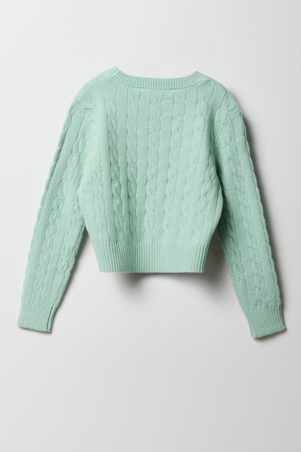 Girls Cable Knit Embroidered Sweater - 图片 8