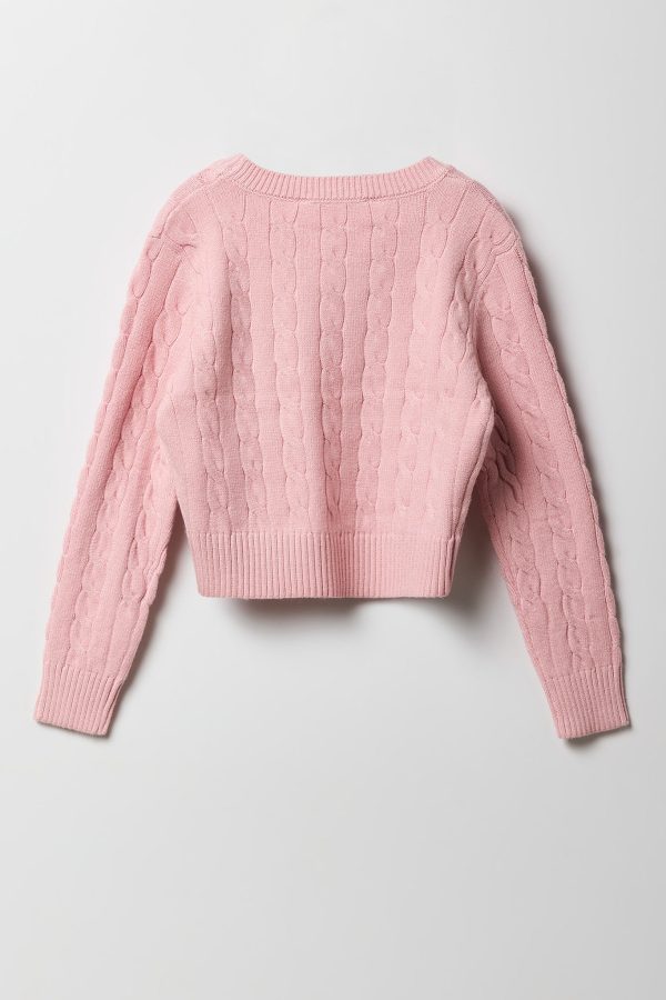 Girls Cable Knit Embroidered Sweater - 图片 2