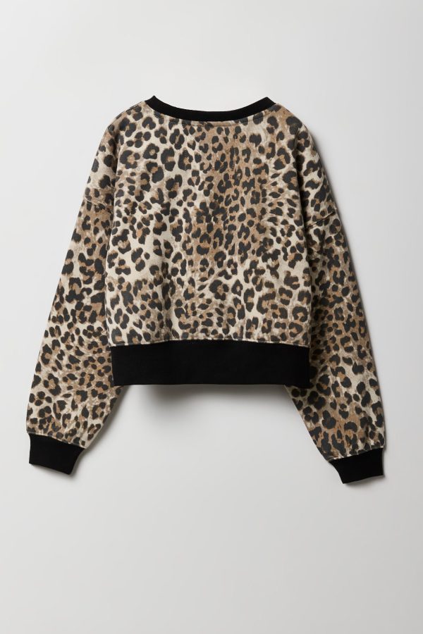 Girls Cheetah Print Bow Graphic Fleece Sweatshirt - 图片 2