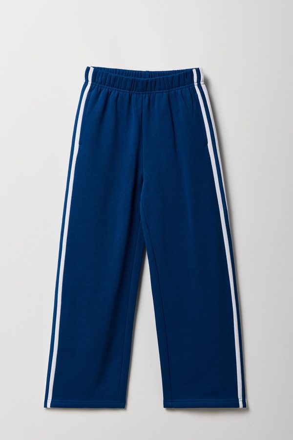 Girls Side Striped Wide Leg Fleece Sweatpant