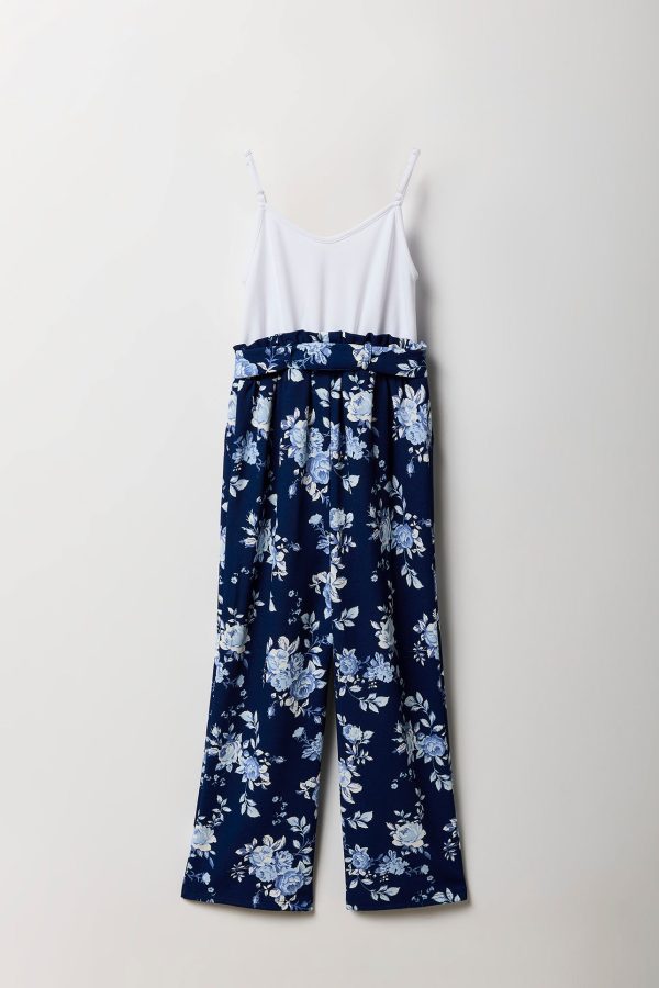 Girls Button Front Floral Belted Jumpsuit - 图片 6