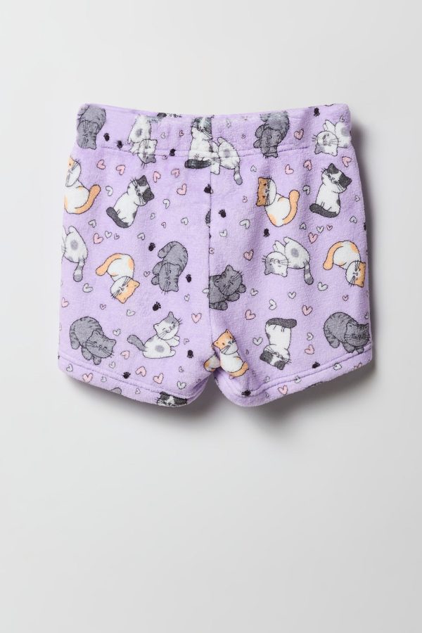 Girls Graphic T-Shirt & Plush Short 2 Piece Pajama Set - 图片 10