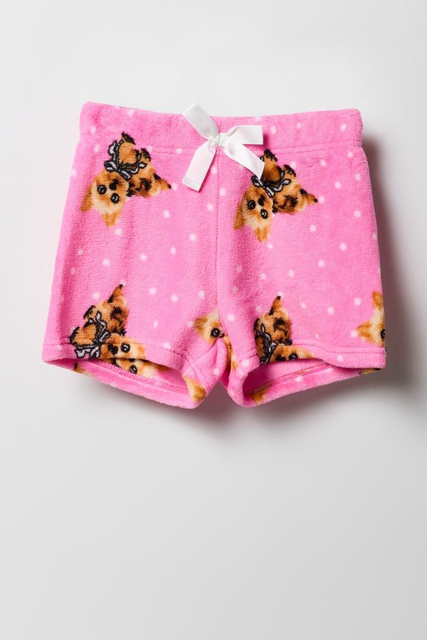 Girls Graphic T-Shirt & Plush Short 2 Piece Pajama Set - 图片 4