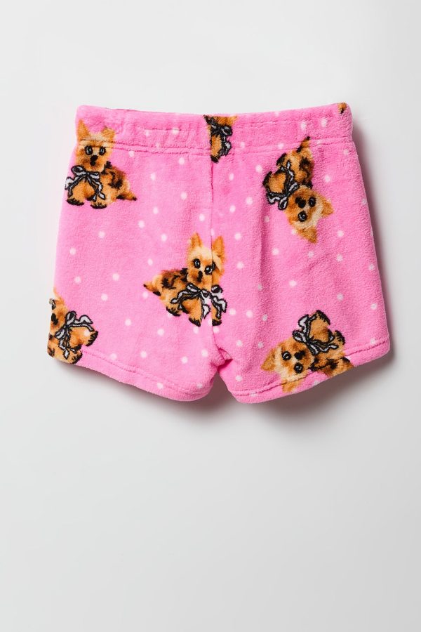 Girls Graphic T-Shirt & Plush Short 2 Piece Pajama Set - 图片 5