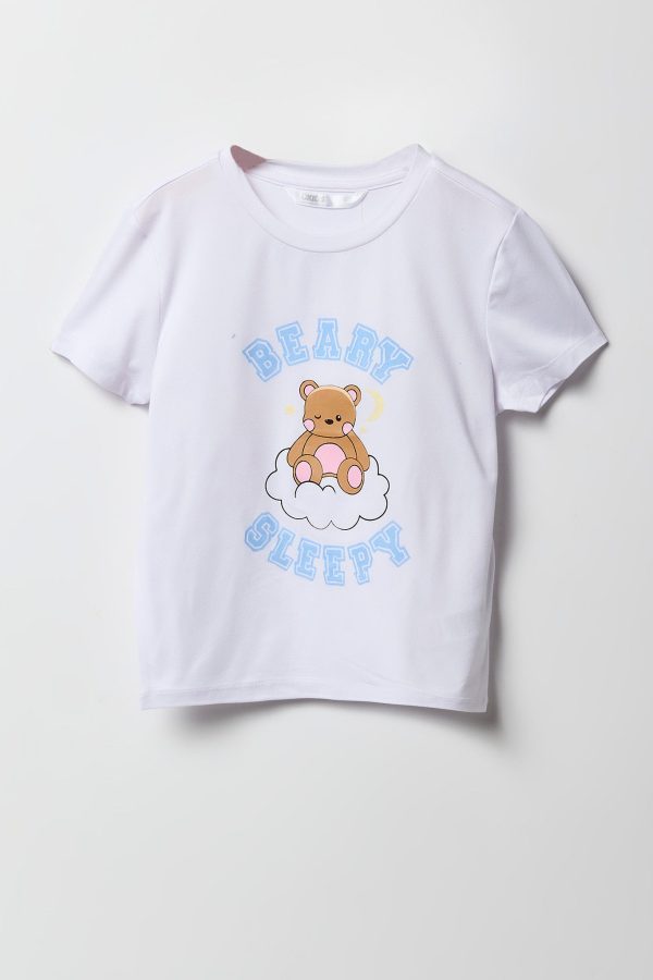 Girls Graphic T-Shirt & Plush Short 2 Piece Pajama Set - 图片 12