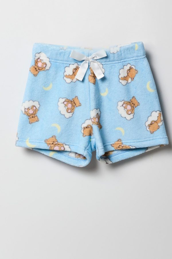 Girls Graphic T-Shirt & Plush Short 2 Piece Pajama Set - 图片 14