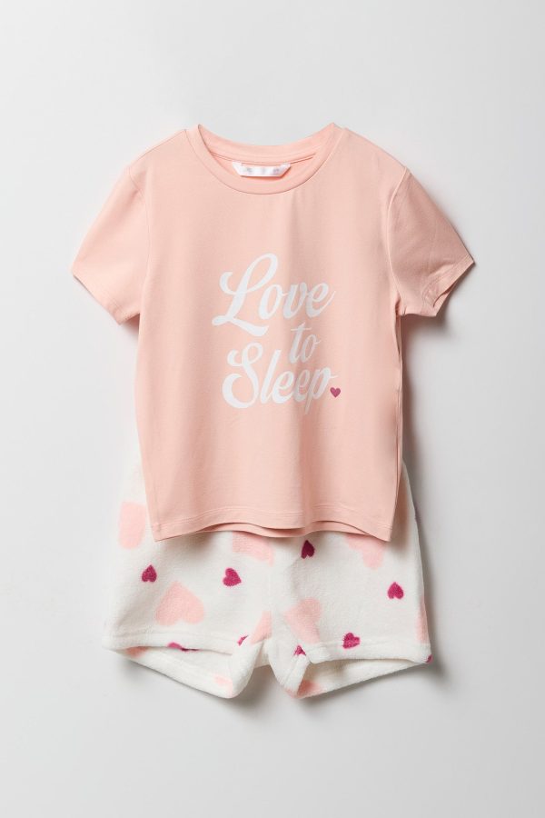 Girls Graphic T-Shirt & Plush Short 2 Piece Pajama Set - 图片 21