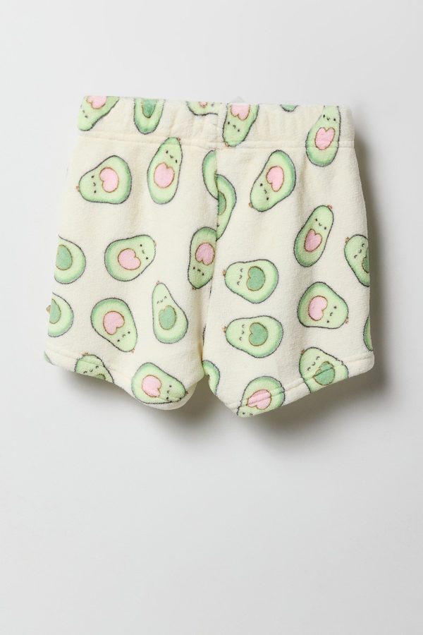 Girls Graphic T-Shirt & Plush Short 2 Piece Pajama Set - 图片 30