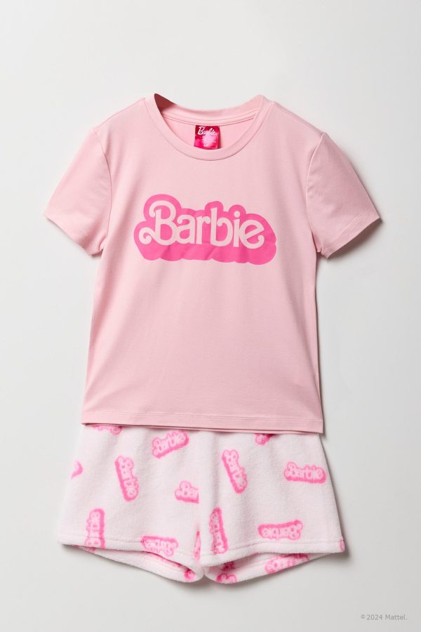 Barbie Girls T-Shirt & Plush Short 2 Piece Pajama Set - 图片 6